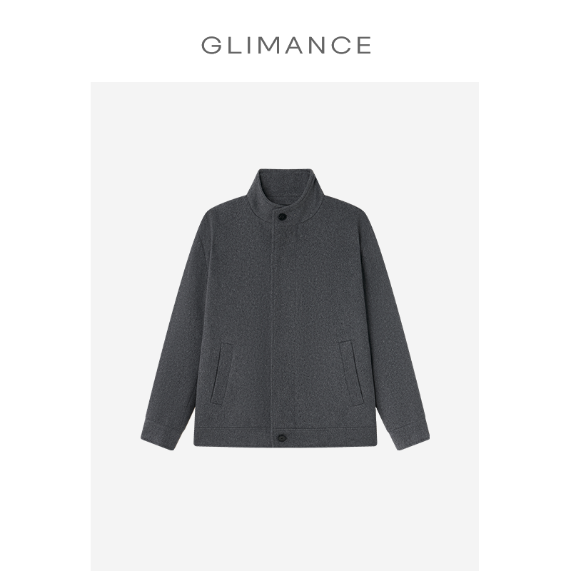 GLIMANCE（GLME）意式立领纽扣50羊毛休闲夹克/正肩显瘦/可翻领设计