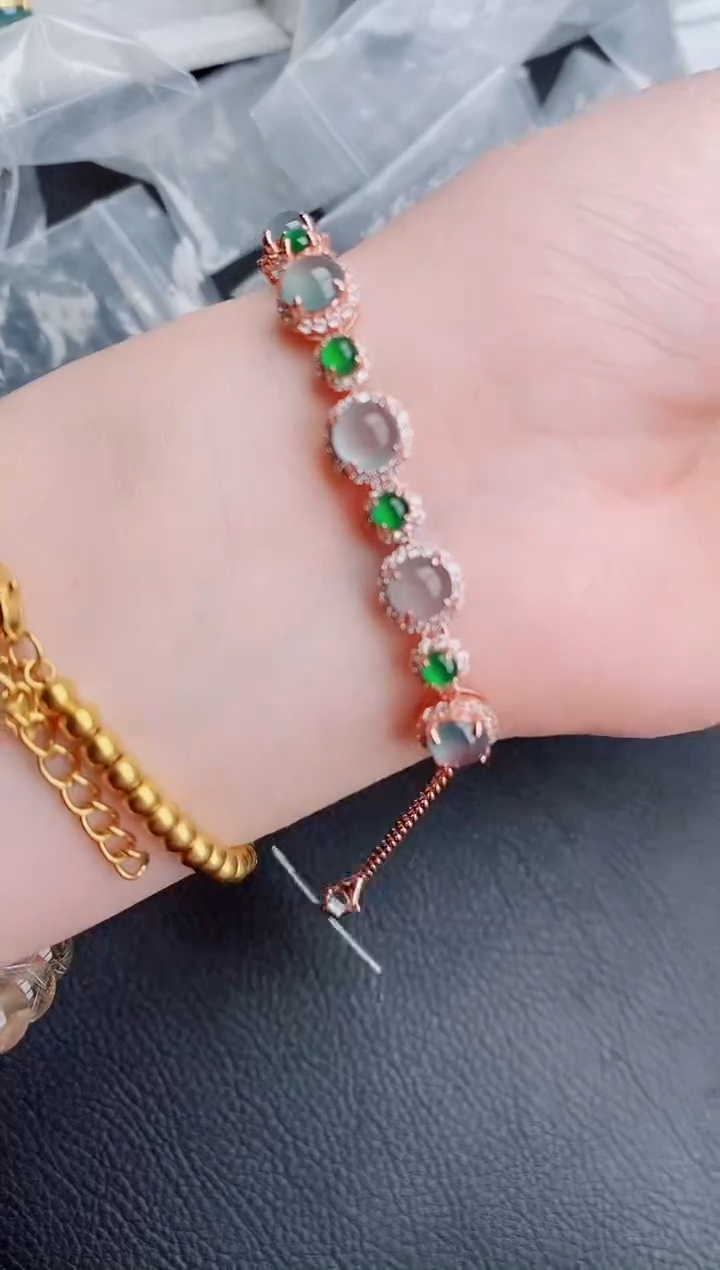 【闪购商品】翡翠手链银S925镶嵌天然a货翡翠532