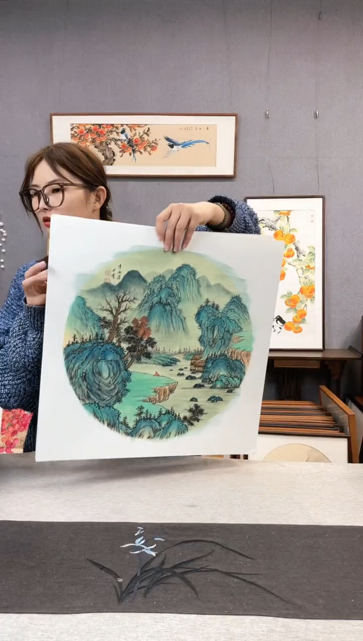 【闪购商品】国画孔德尚-手绘带框作品-53*53-山水