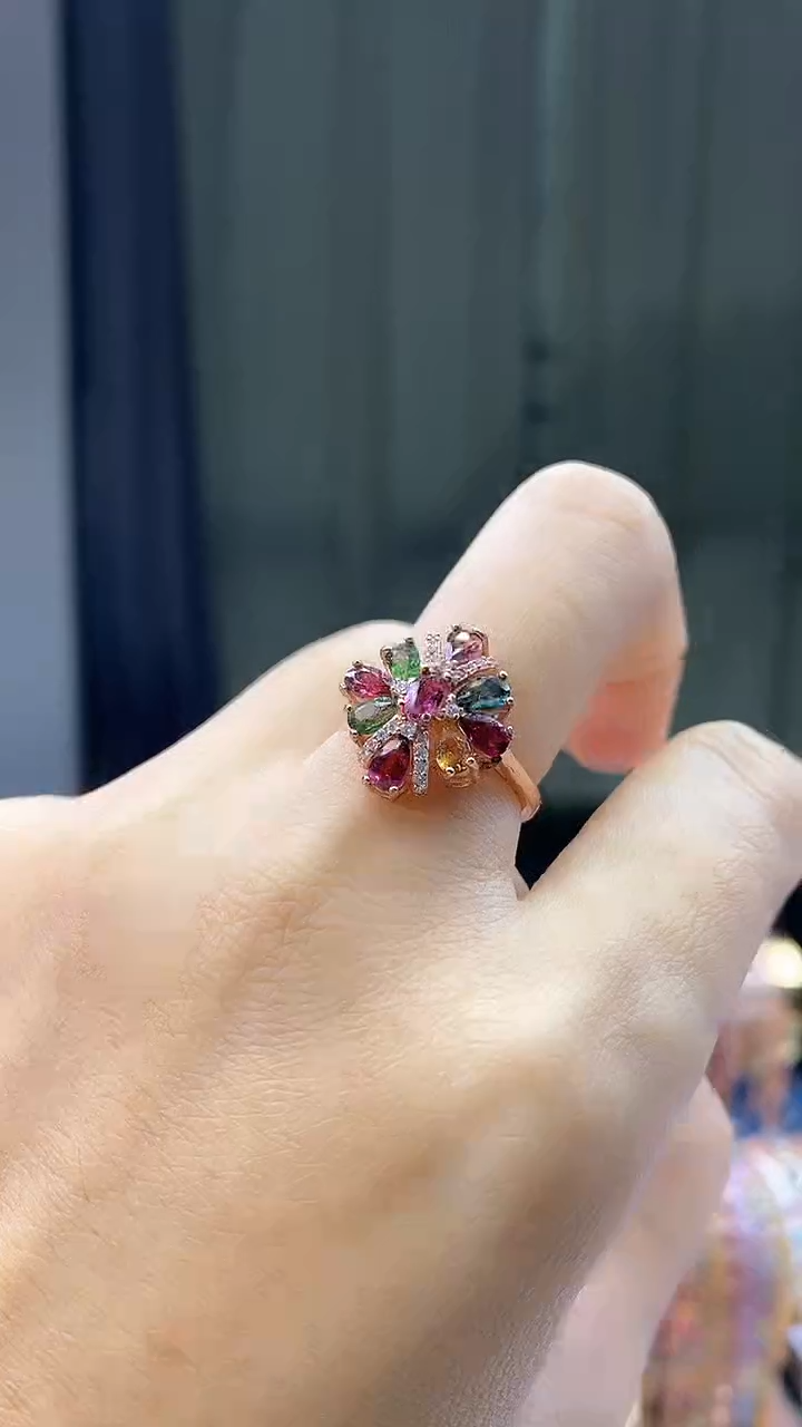 【闪购商品】碧玺戒指银S925镶嵌43545354354354354