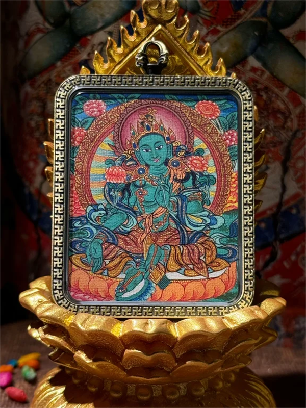 唐卡吊坠真品西藏纯手工【绿度】纯手绘粗矿顶级热贡西藏画风唐卡