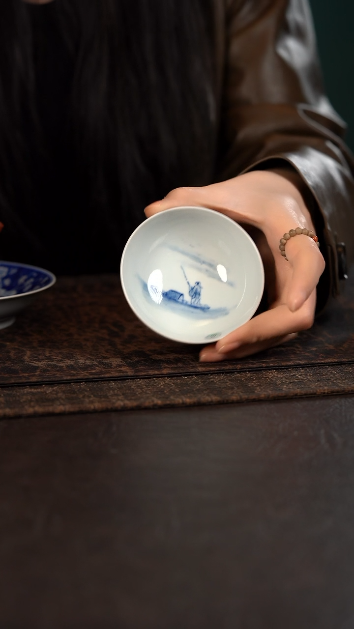 【闪购商品】杯614HLX陶瓷重工山水高脚普洱杯 