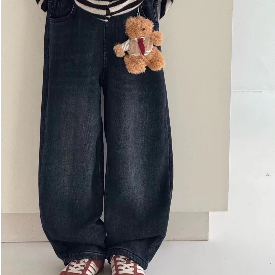 YM-5579 儿童秋冬一体绒牛仔裤中大童休闲小直筒宽松牛仔