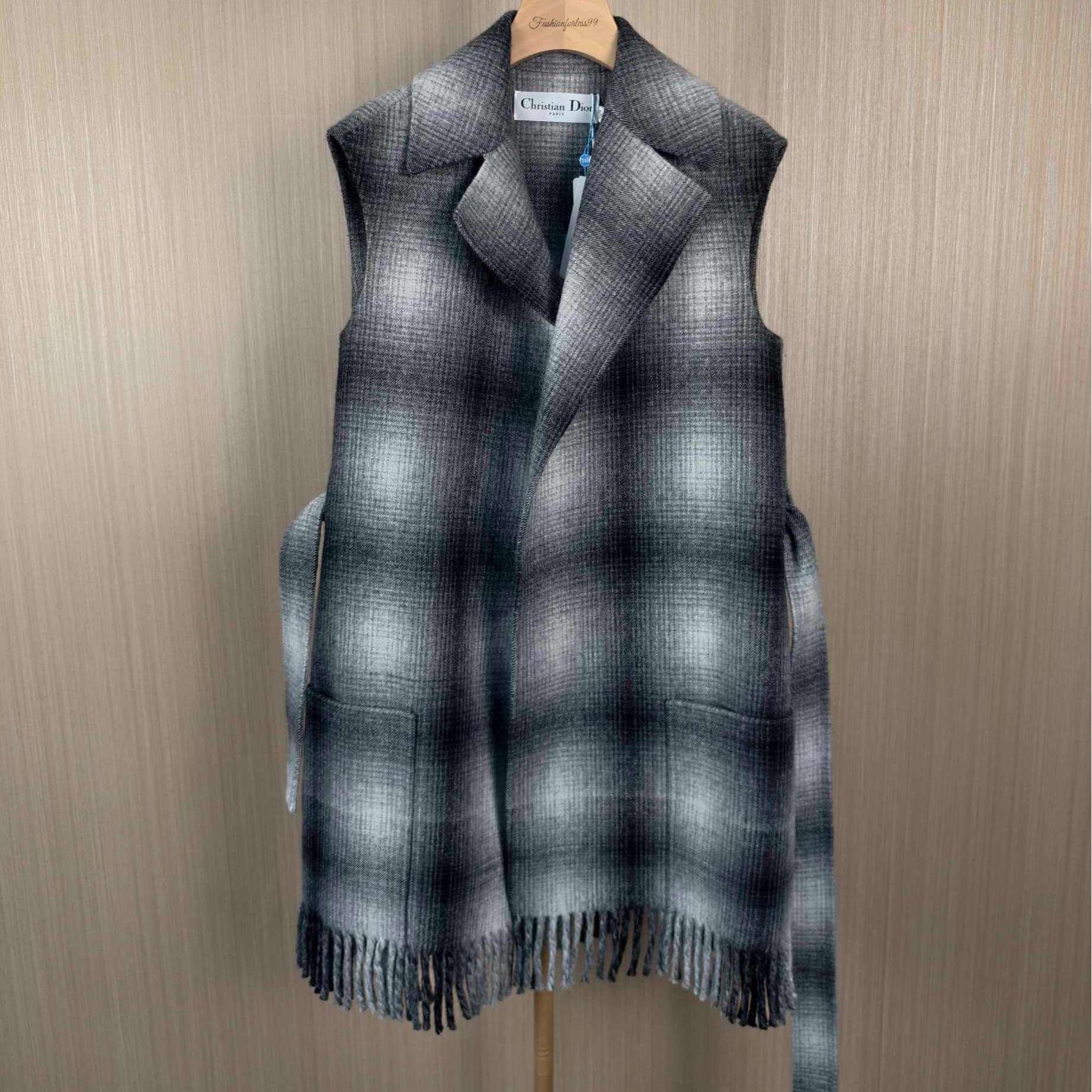 99新 DIOR/迪奥 格子羊毛系腰带流苏马甲 36 12期免息 17387245