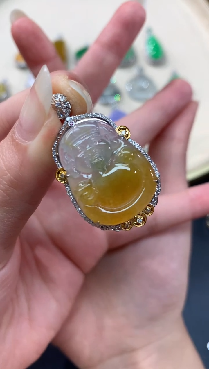 【闪购商品】翡翠吊坠(不含链)18K金镶嵌A454|13800