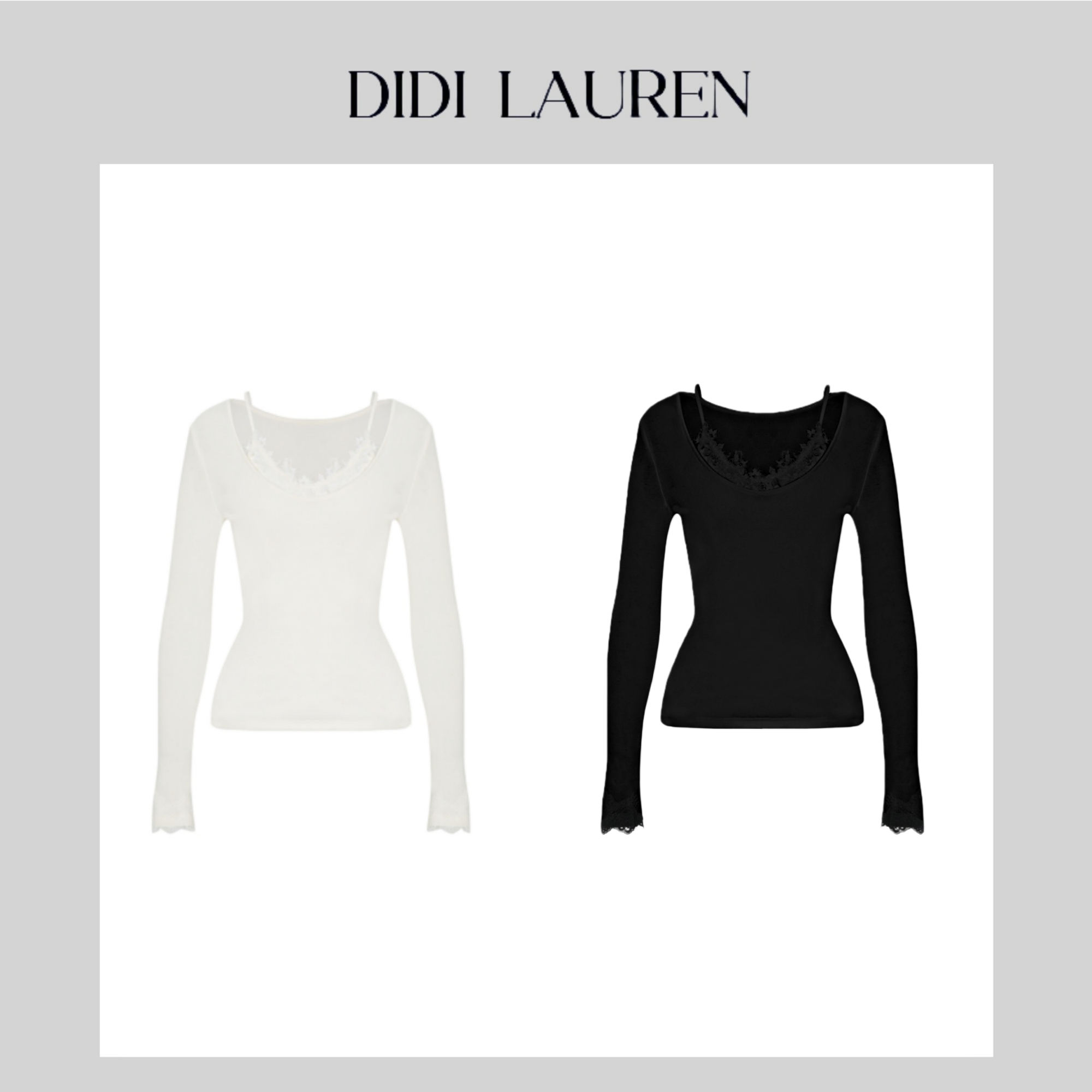 DIDI LAUREN“花梦乐章”小众设计款假两件拼接蕾丝打底上衣