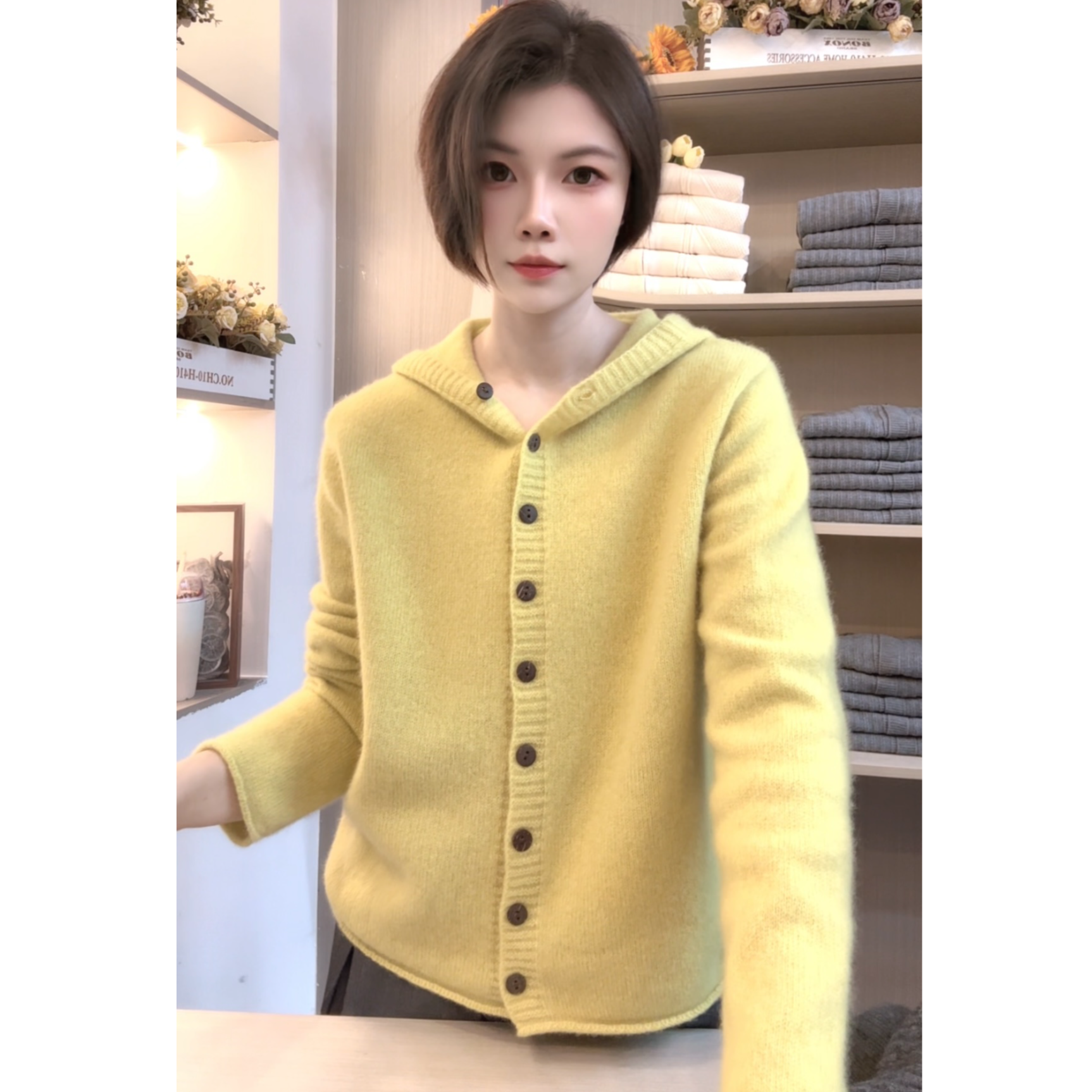 [编码S102]妮妮家连帽纯色宽松百搭长袖针织女毛衣