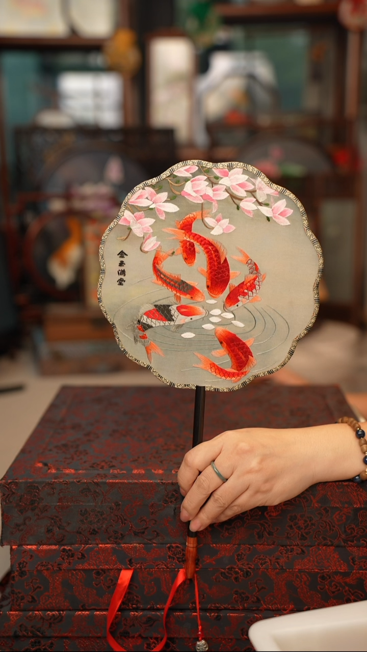 扇子团扇 绣花双面非遗