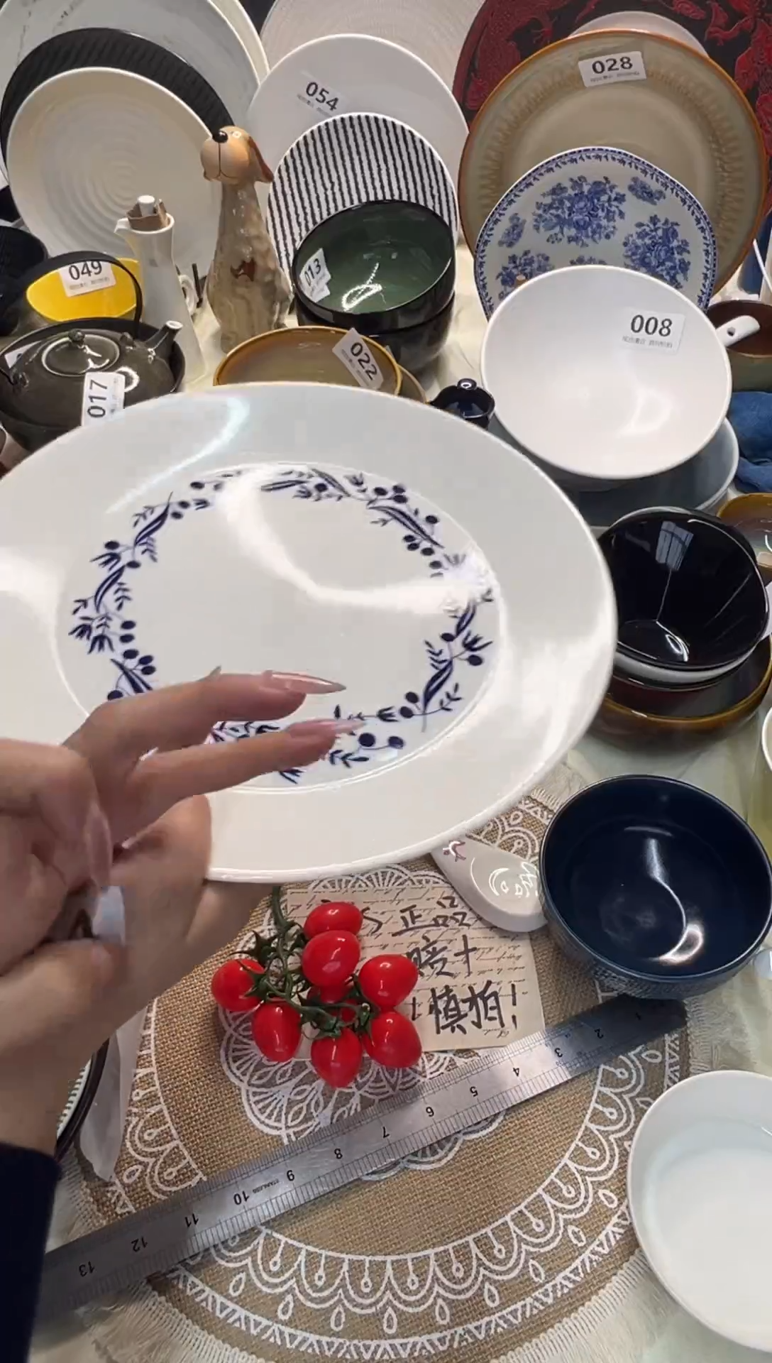 新骨瓷063瑕疵 暖白橄榄 蓝10,5寸平盘