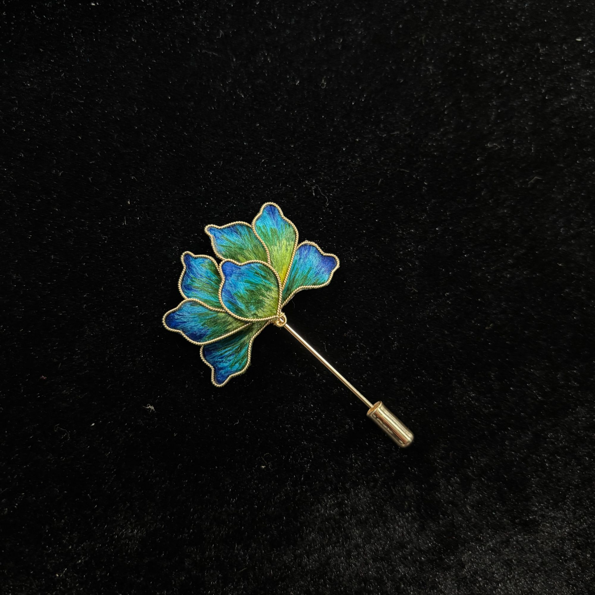 手工千里江山蚕丝绒花胸针汉服旗袍配饰女式古典胸花