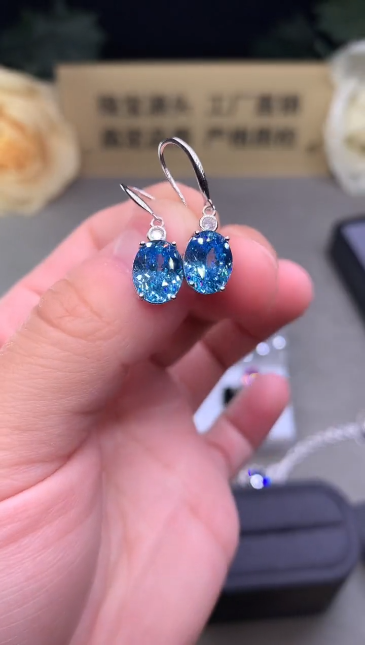 银S925镶嵌耳坠海蓝宝石2255