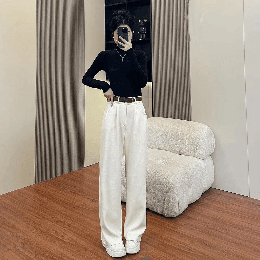 春秋薄款美拉德色女宽松显瘦直筒阔腿百搭长裤HMYG-07