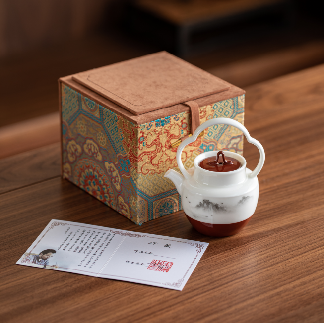 又见山水【周鸿浦老师】南红羊脂冰玉泥手绘墨韵山水高档提梁壶茶壶