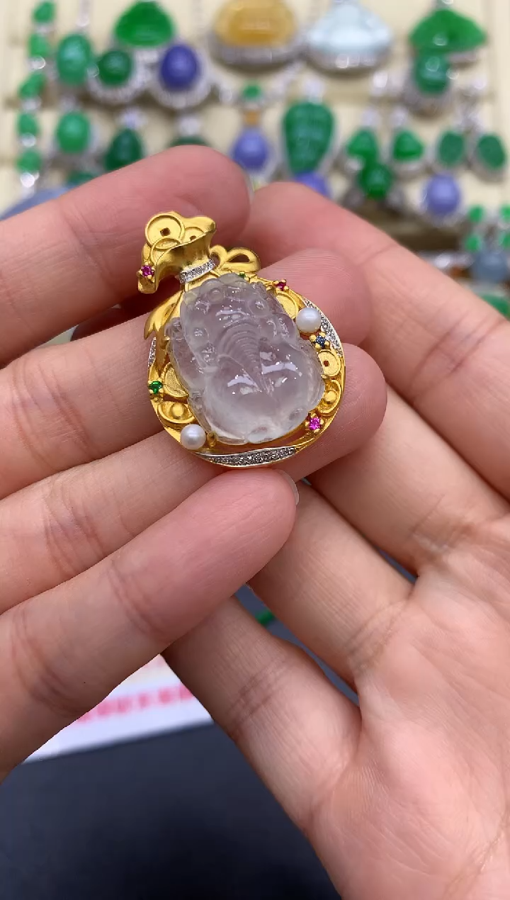 颈饰18K金镶嵌翡翠322-中国好珍宝