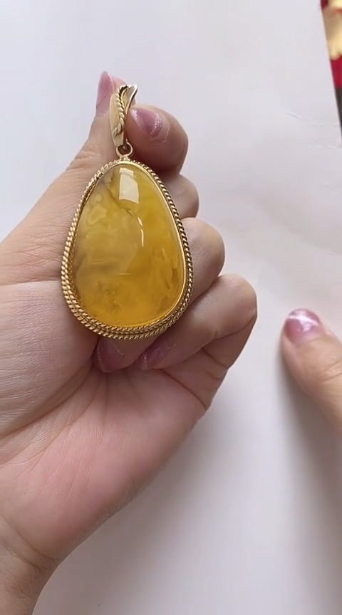 【闪购商品】琥珀裸石银S925镶嵌琥珀吊坠