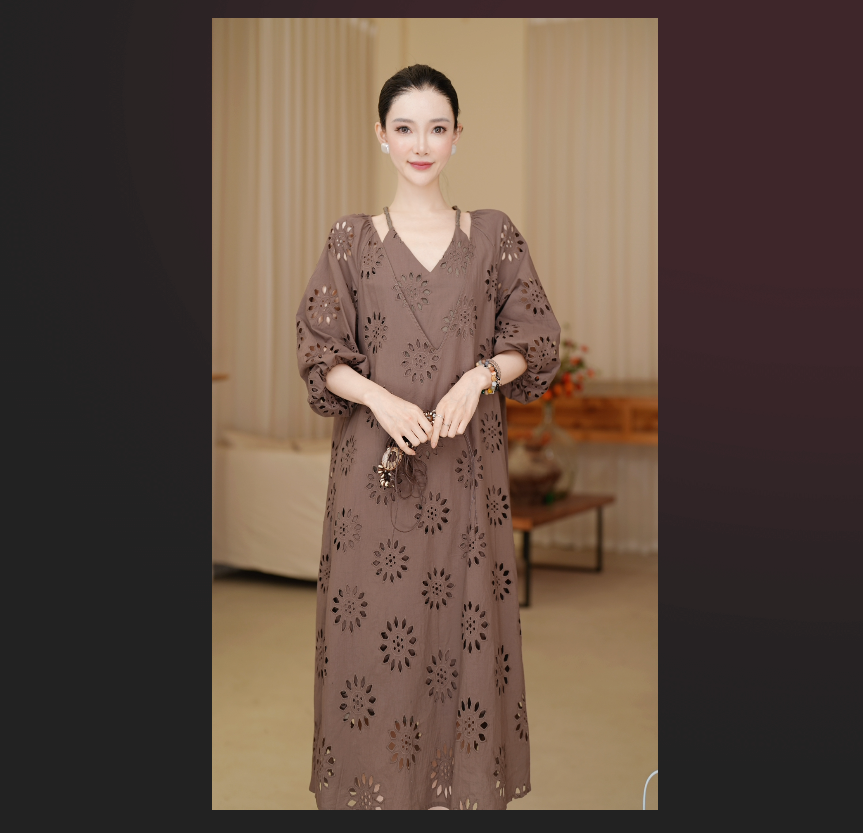 沐慕MUMU  寒潭花影时尚气质高雅长款连衣裙女TB-02-069