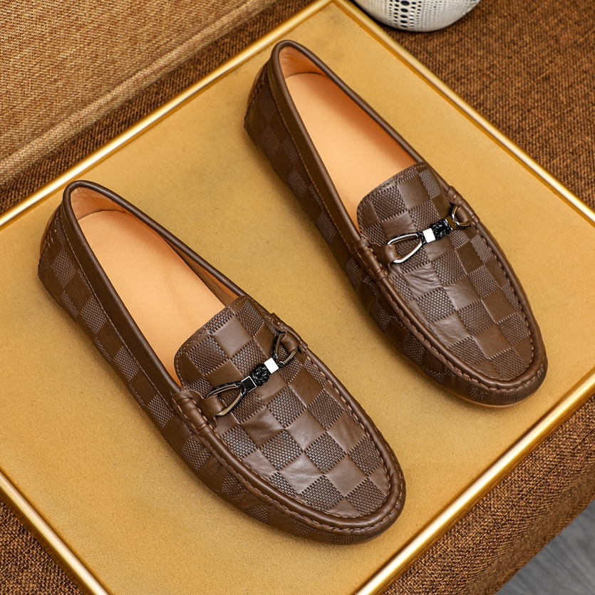棕色真皮休闲豆豆鞋男2025新款一脚蹬百搭潮鞋平底时尚潮流乐福鞋