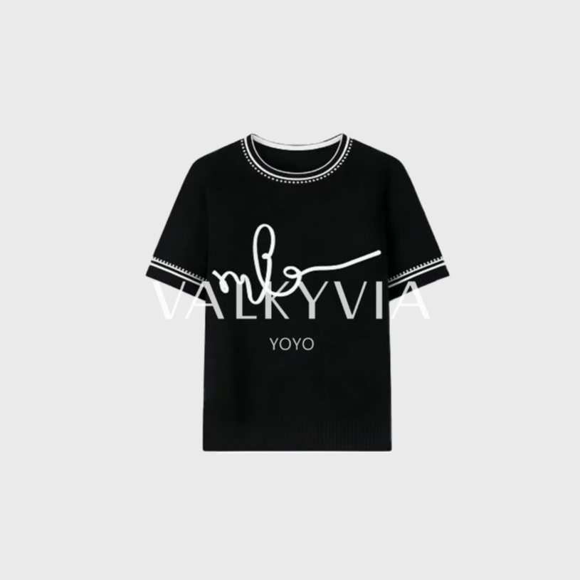 【Valkyvia/悠悠奢品】【墨白双韵】高级圆领随笔撞色针织短袖Y-2039