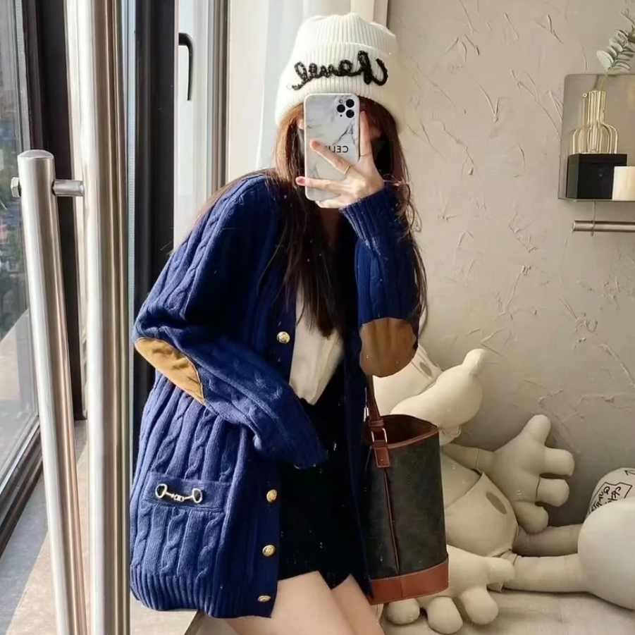 未使用 Celine/思琳 汤/P235400662/麻花图案金属logo 长袖开衫 S