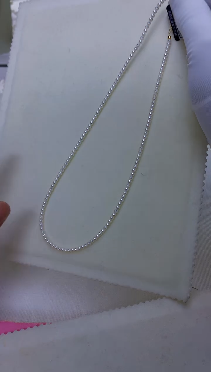 18K金镶嵌饰品海水珍珠3-3.5rose满珠链带大证