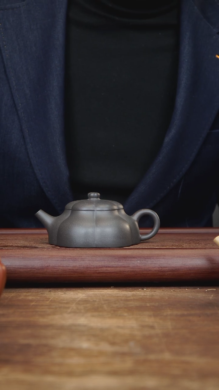 【闪购商品】紫砂茶壶160ml 筋纹静乐  青灰