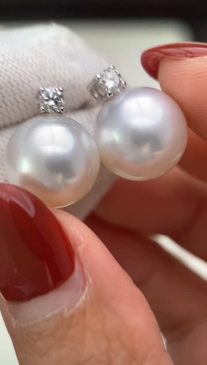 【闪购商品】海水珍珠吊坠(不含链)18K金镶嵌12-13mm澳白王妃耳钉