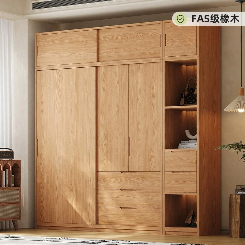 全实木日式FAS级橡木衣柜推拉门家用卧室原木风新款移门储物衣橱