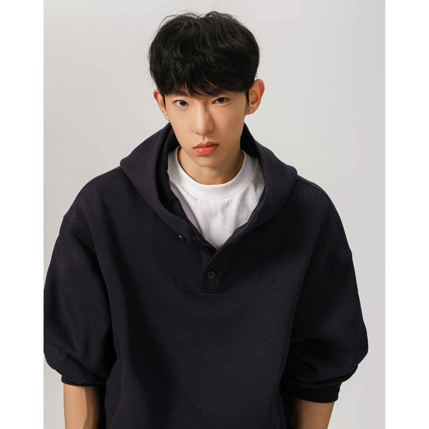 美式纽扣连帽卫衣男2025秋冬季潮牌宽松加绒设计感情侣休闲外套