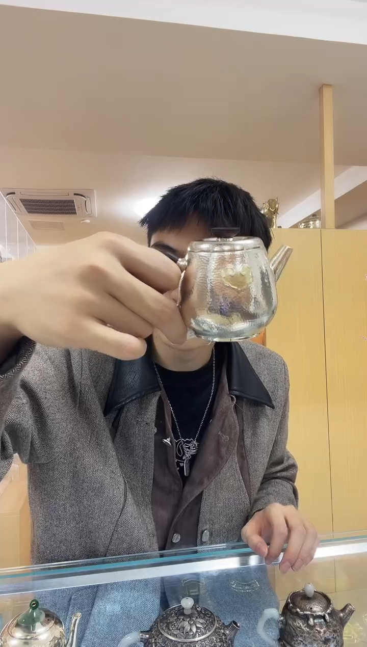 古悦足银999泡茶壶