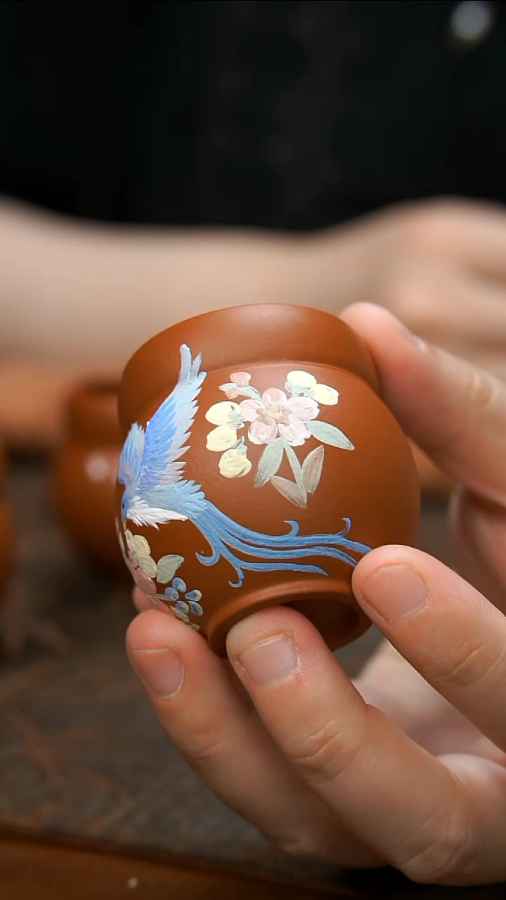 紫砂茶壶朱泥翠鸟杯