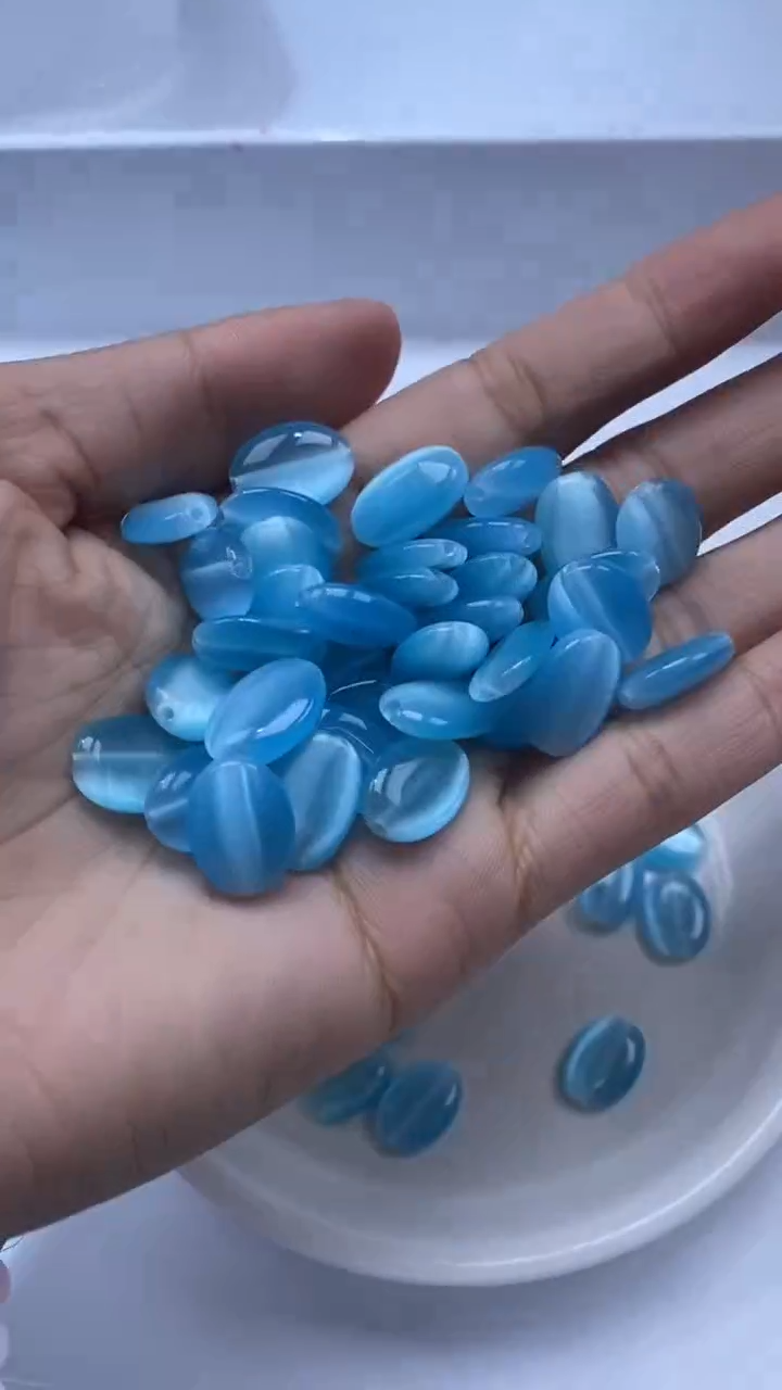 颈饰未镶嵌石英岩玉W1409-蓝色猫眼椭圆形13*4mm*10颗
