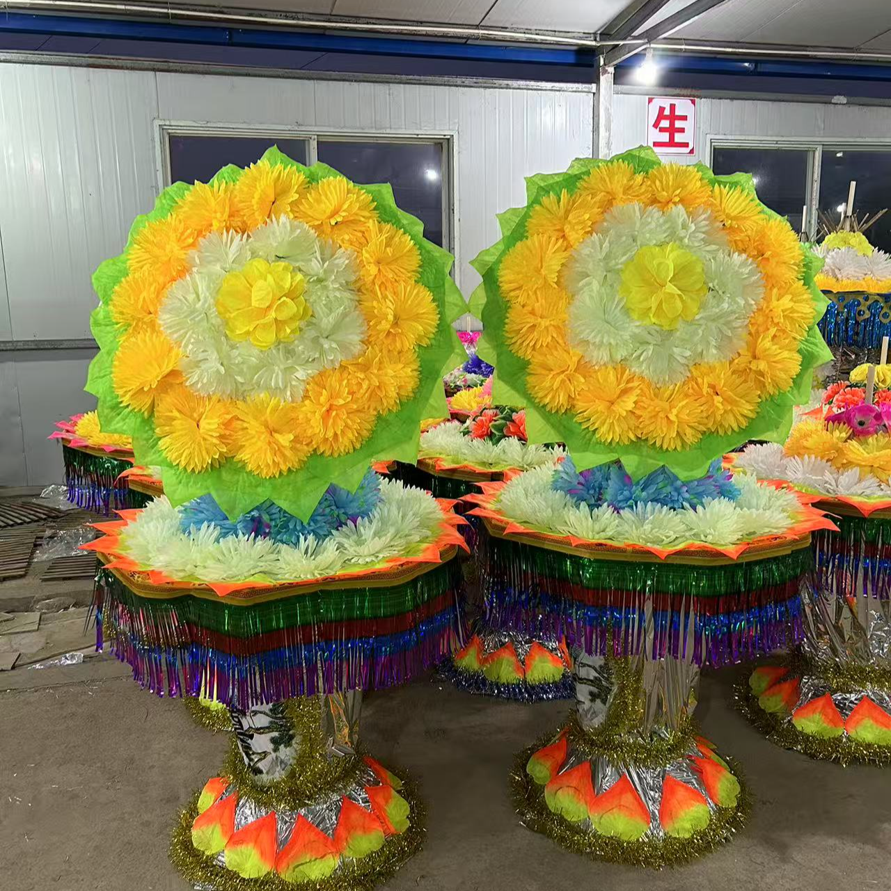 手工竹架仿真布花1.6米高花篮迎宾花台花篮 折叠花篮