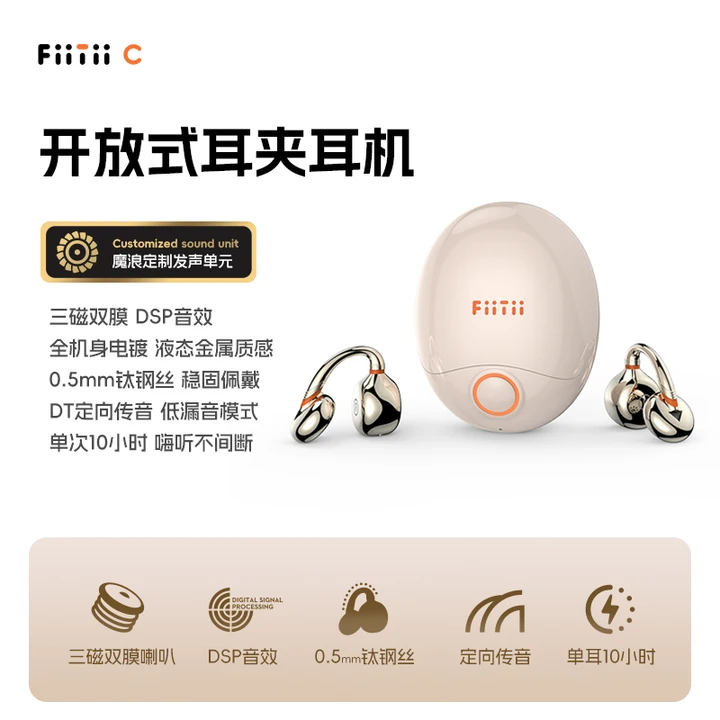 魔浪FiiTiiC夹耳式降噪耳机蓝牙耳机2025新款专业级音乐耳机DSP