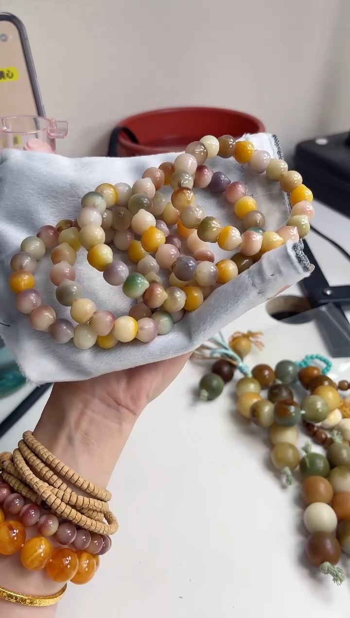 手串菩提根/象牙果沐e44紫美人玉化猫猫头13mm手串随机