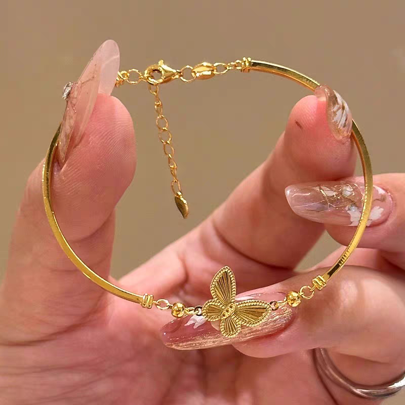 足银手链 金包999银镭射蝴蝶手链女纯银手镯生日礼物手串送女朋友