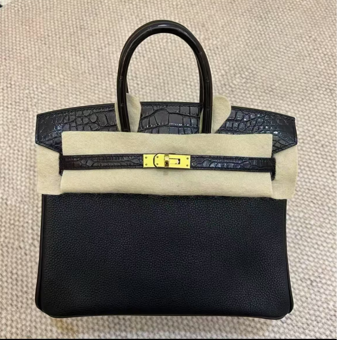 99新 Hermes/爱马仕 birkin25 黑金 touch togo皮 C刻