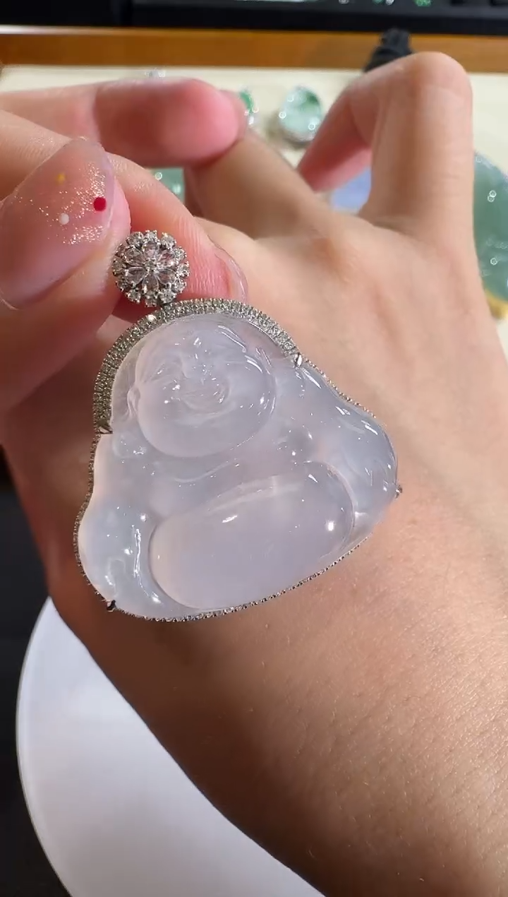 【闪购商品】翡翠吊坠(不含链)18K金镶嵌【源头工厂】钻石镶嵌