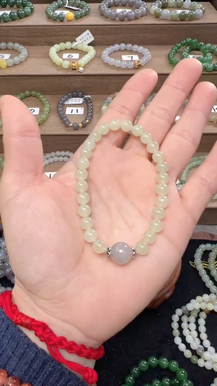 【闪购商品】和田玉手串银S925镶嵌6m蜂蜜水