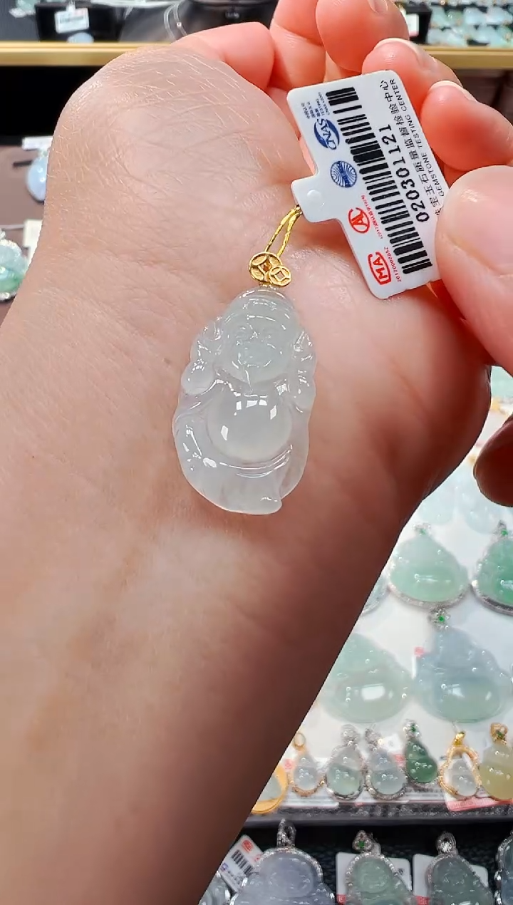 【闪购商品】翡翠吊坠(不含链)18K金镶嵌财神爷吊坠1121