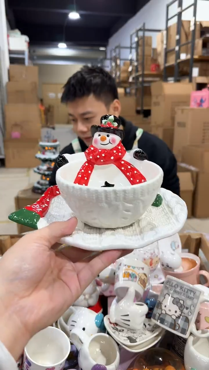 瓷片原盒雪人盘加雪人碗