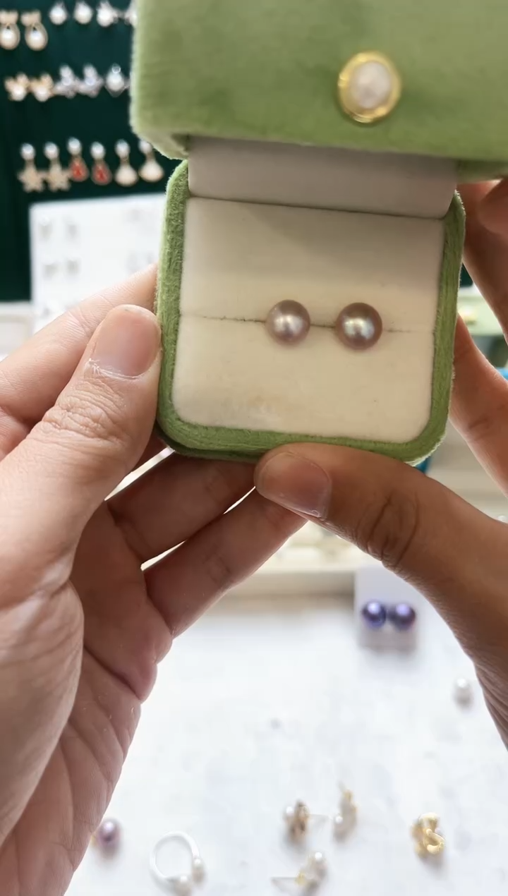 【闪购商品】淡水珍珠耳饰银S925镶嵌紫珠耳钉