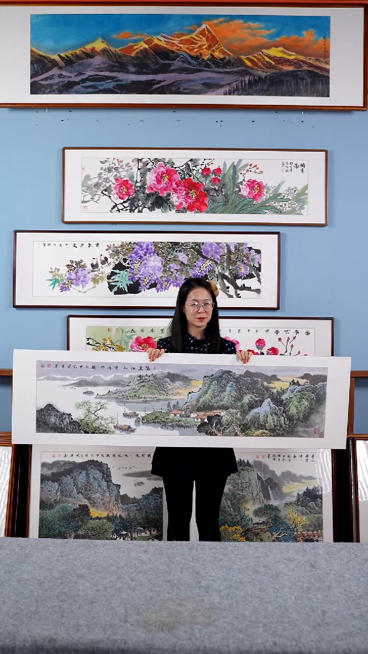 【闪购商品】国画张现军《万里江山客舟行》带框162*47