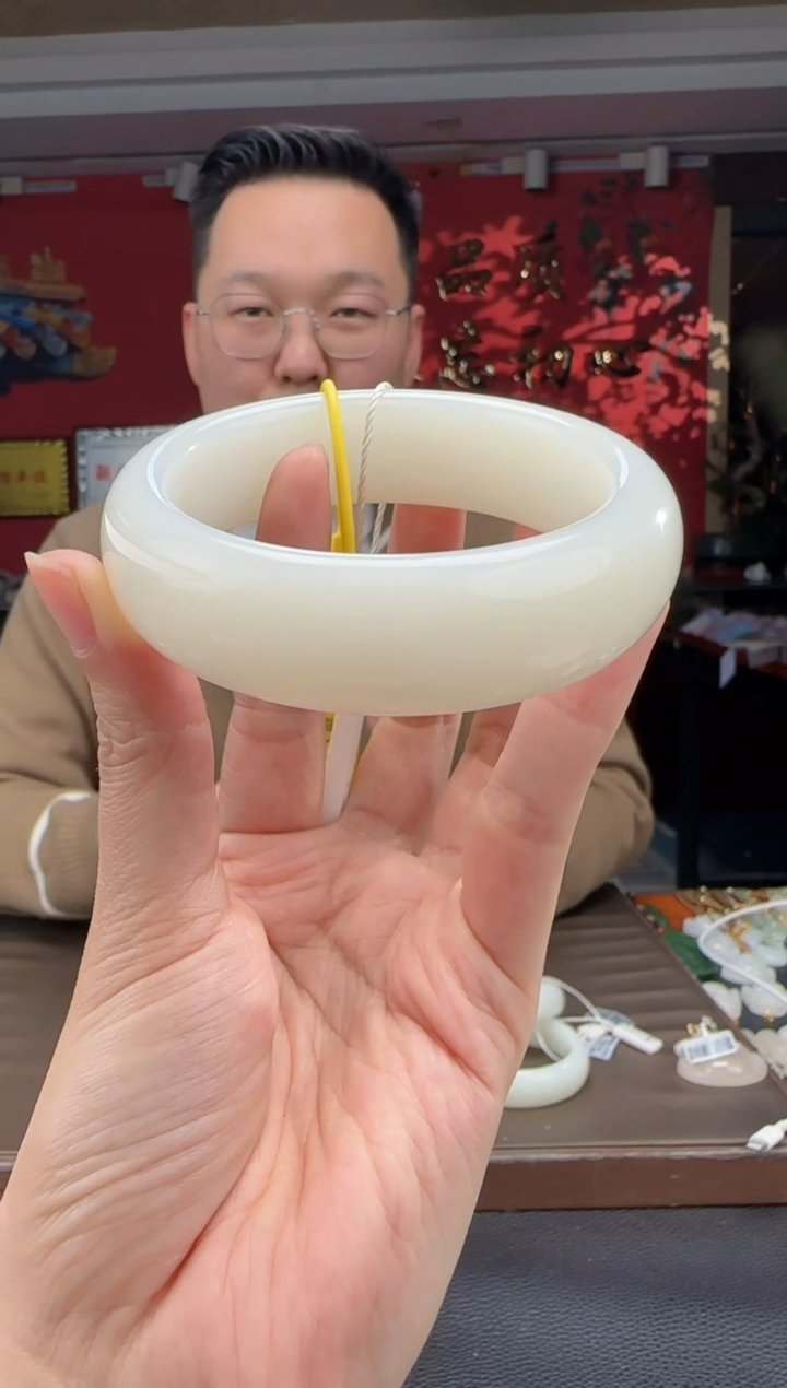 未镶嵌手镯和田玉白玉宽版手镯57-61