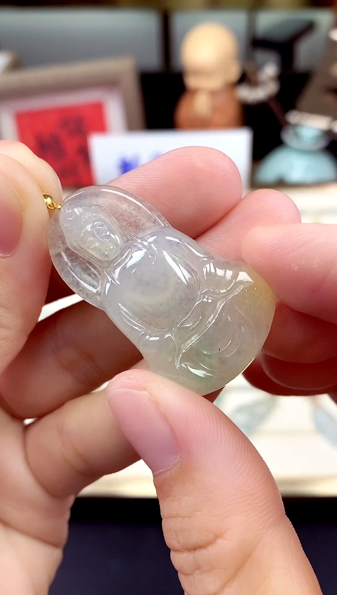 吊坠(不含链)18K金镶嵌翡翠观音18K金扣镶嵌@@CMT6816