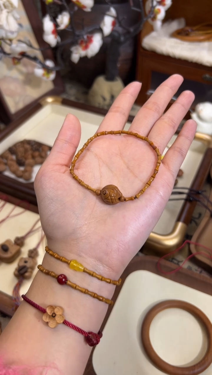 手串桃核【桃缘行】竹节「锦鲤」桃木桃核辟、挡、驱、护 备注手围