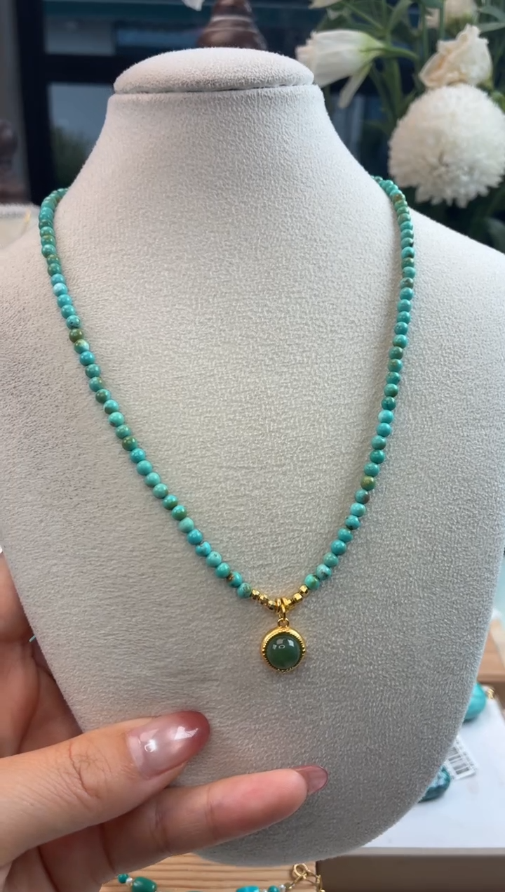 银S925镀金镶嵌绿松石项链1