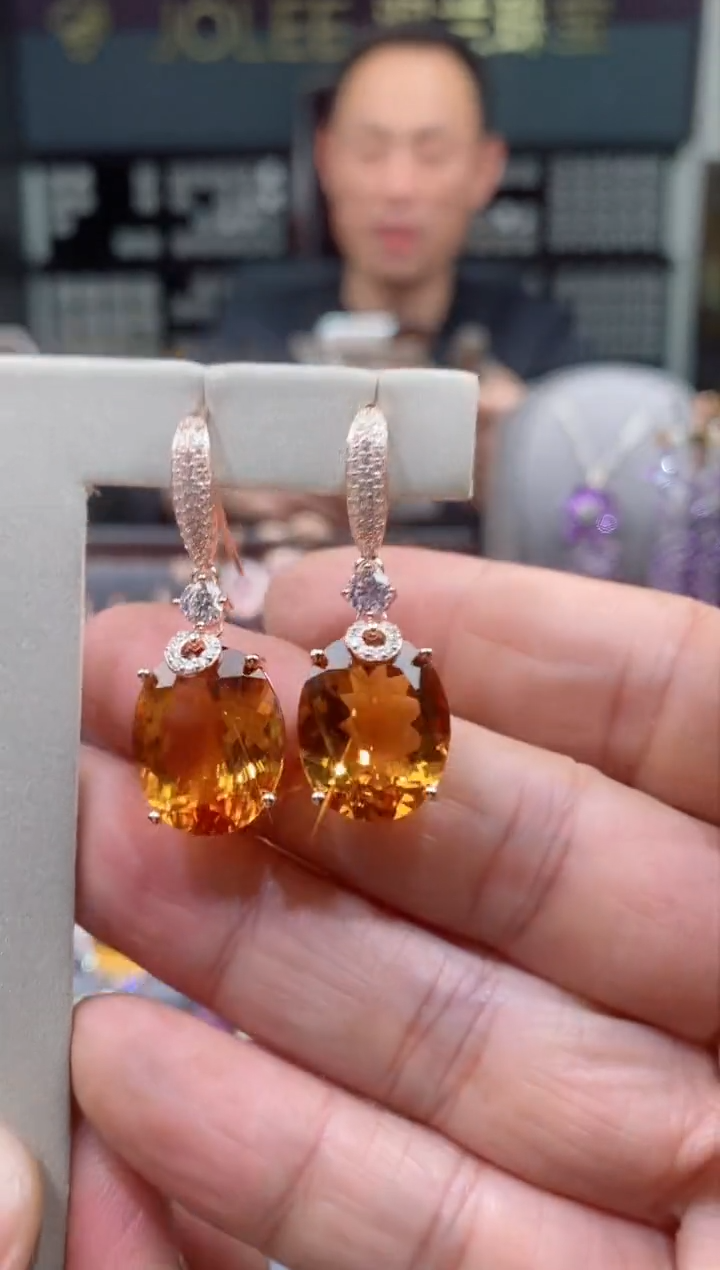 【闪购商品】黄晶吊坠银S925镶嵌黄晶耳钉