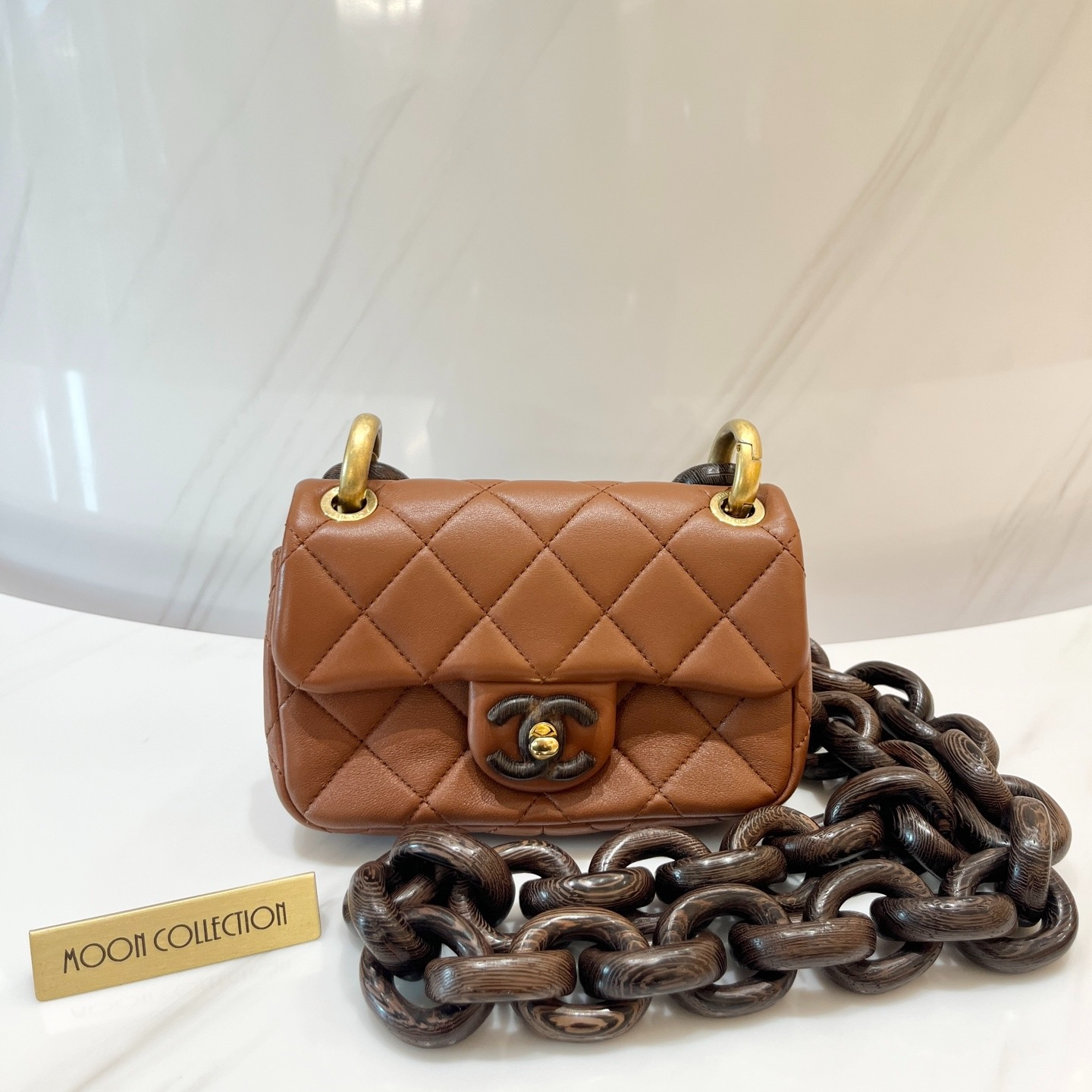 99新 Chanel/香奈儿 正品 23a 手工坊 木头链条大Mini