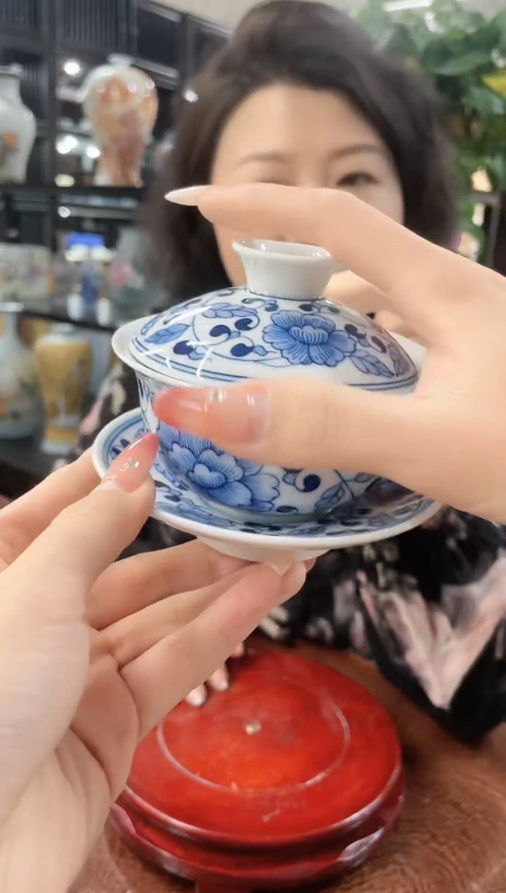 【闪购商品】051陶瓷供应链缠枝牡丹三才盖碗