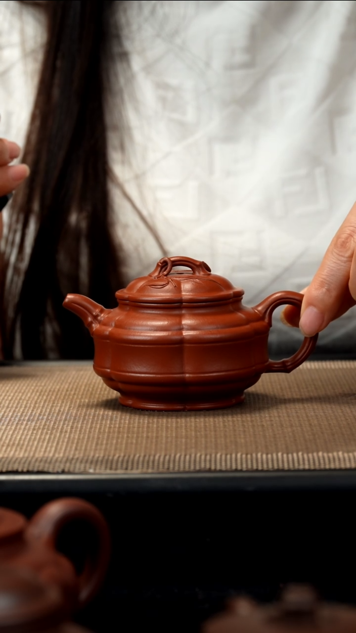 紫砂茶盏柳*生砂朱泥双线竹鼓150CC